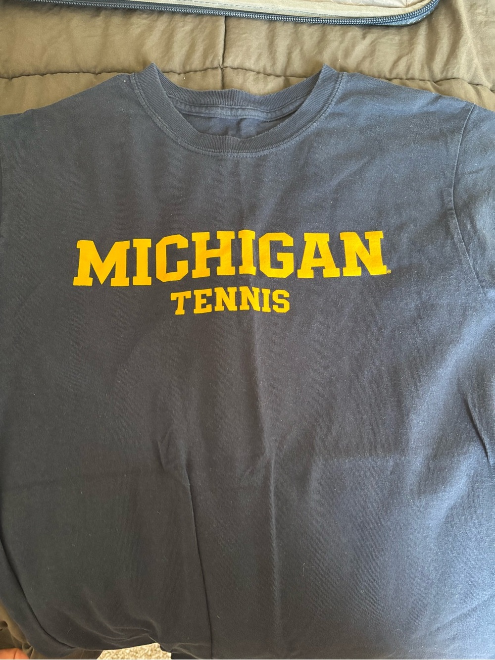 Michigan Tennis Navy Crewneck Tee with Yellow Logo